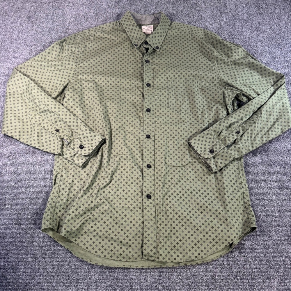 J.Crew Mens Olive Green Geometric Diamond Print Button Down Shirt A9533 Size‎ L